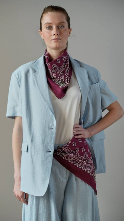 Zahjr - Giacca in tinta unita celeste polvere con bandana - ART.53539861
