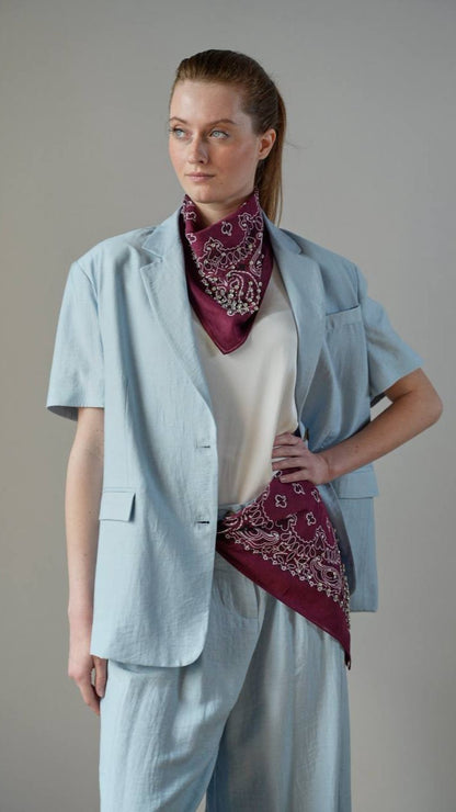 Zahjr - Giacca in tinta unita celeste polvere con bandana - ART.53539861