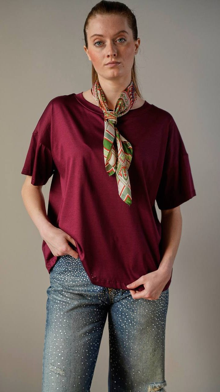 Zahjr - T-shirt in tinta unita vinaccio con foulard fantasia - ART.53539854