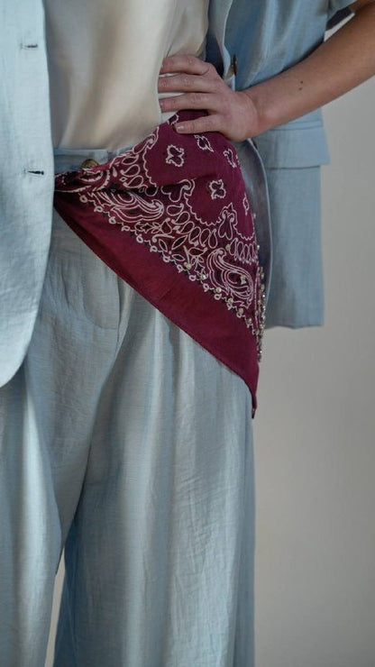 Zahjr - Pantaloni in tinta unita celeste polvere con bandana - ART.53539863
