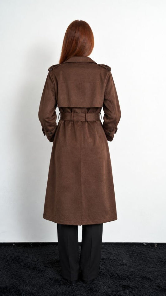 Via Roma - Trench lungo in camoscio vegetale - Cioccolato - ART.26AI40004980