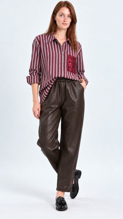 Tensione In - Camicia a righe con dettaglio gioiello - Bordeaux - Grigio - ART.W26C097CAMP