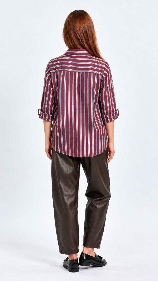 Tensione In - Camicia a righe con dettaglio gioiello - Bordeaux - Grigio - ART.W26C097CAMP