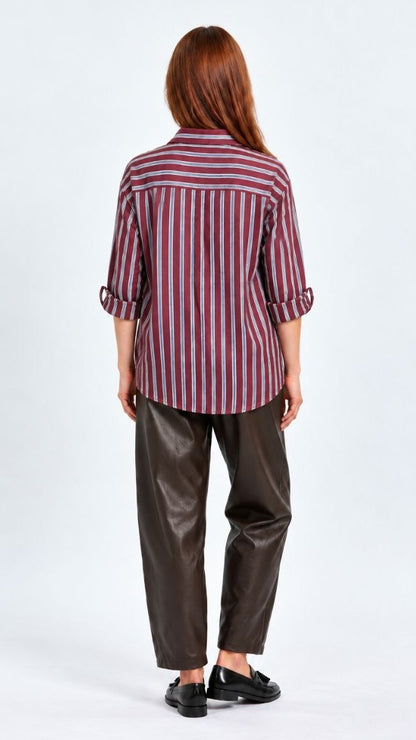Tensione In - Camicia a righe con dettaglio gioiello - Bordeaux - Grigio - ART.W26C097CAMP