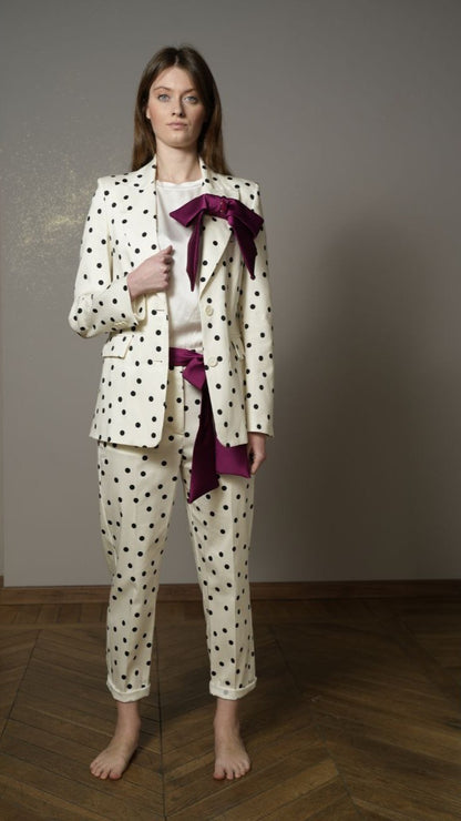 Tensione In - Pantaloni a pois neri con sfondo bianco - ART.TES25P114