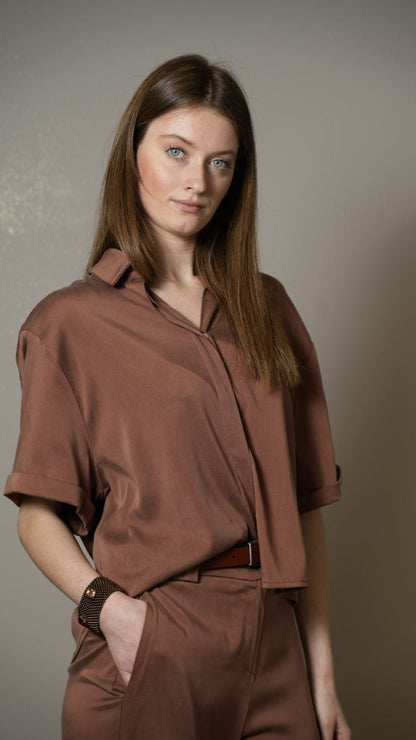 Tensione In - Camicia tinta unita color coccio - ART.TE25C6126