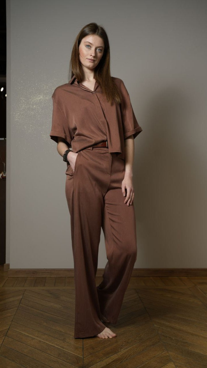 Tensione In - Pantaloni tinta unita color coccio - ART.TE25P6127