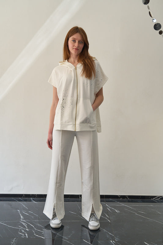 Olivia Rei - Pantalone con elastico in vita e spacchi frontali sul fondo ART.SS2610 Bianco